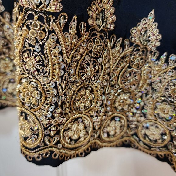 2pc Punjabi Suit Est. L Navy Gold Embroidered + Sequins Desi Festival Ethnicwe - Picture 9 of 9